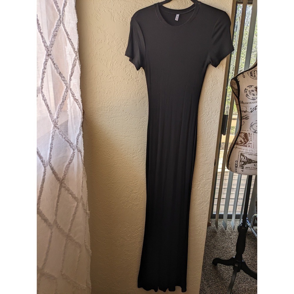 REORIA Womens Black Ribbed Short Sleeve Bodycon Maxi Dress Size L